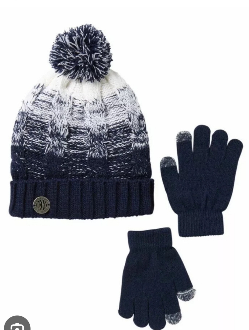 DKNY Cable Knit Faux Shearling Lined Beanie & Tech Gloves Set (Big Girls